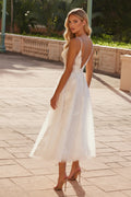 Elegant Plunged Neckline Tea Length Wedding Dress NXJE1027