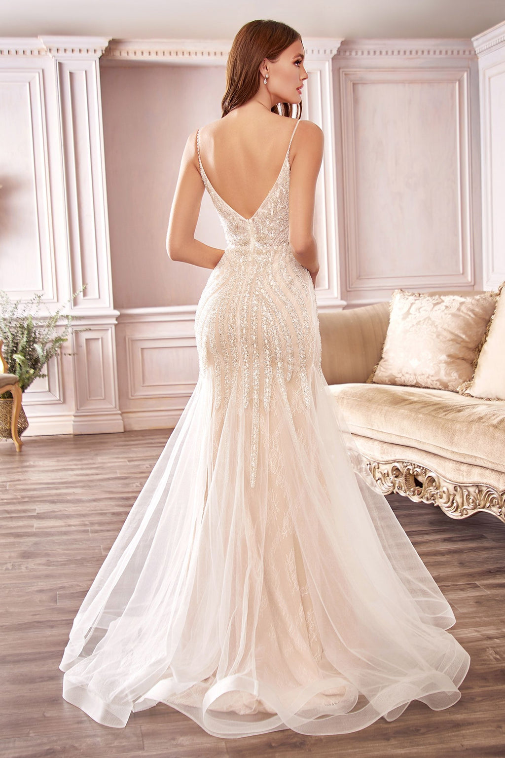 Beaded Deep V Gown